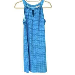 Jude Connally Aqua Blue Halter Chain Pattern Dress Small Keyhole Front Stretch